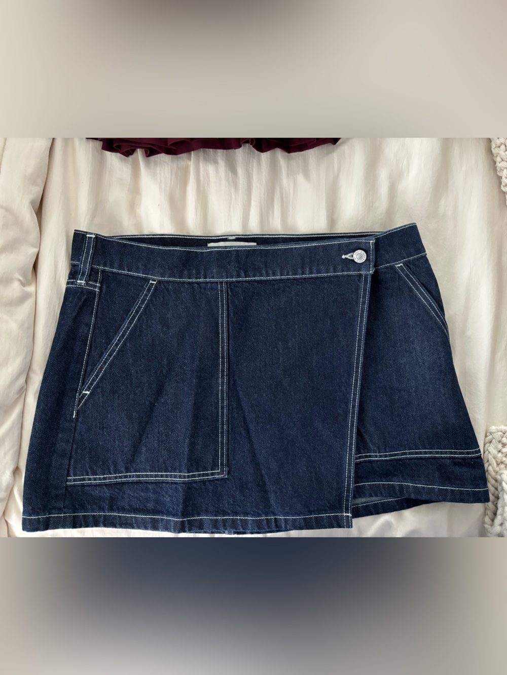 Abercrombie & Fitch Dark Blue Denim Skort with White Topstitching